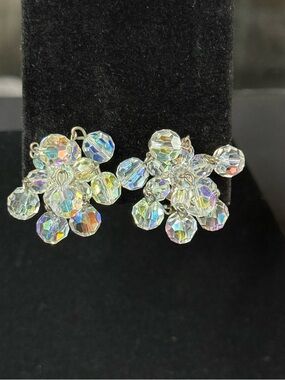 Aurora Borealis Dangling Beaded Vintage Clip-on Earrings